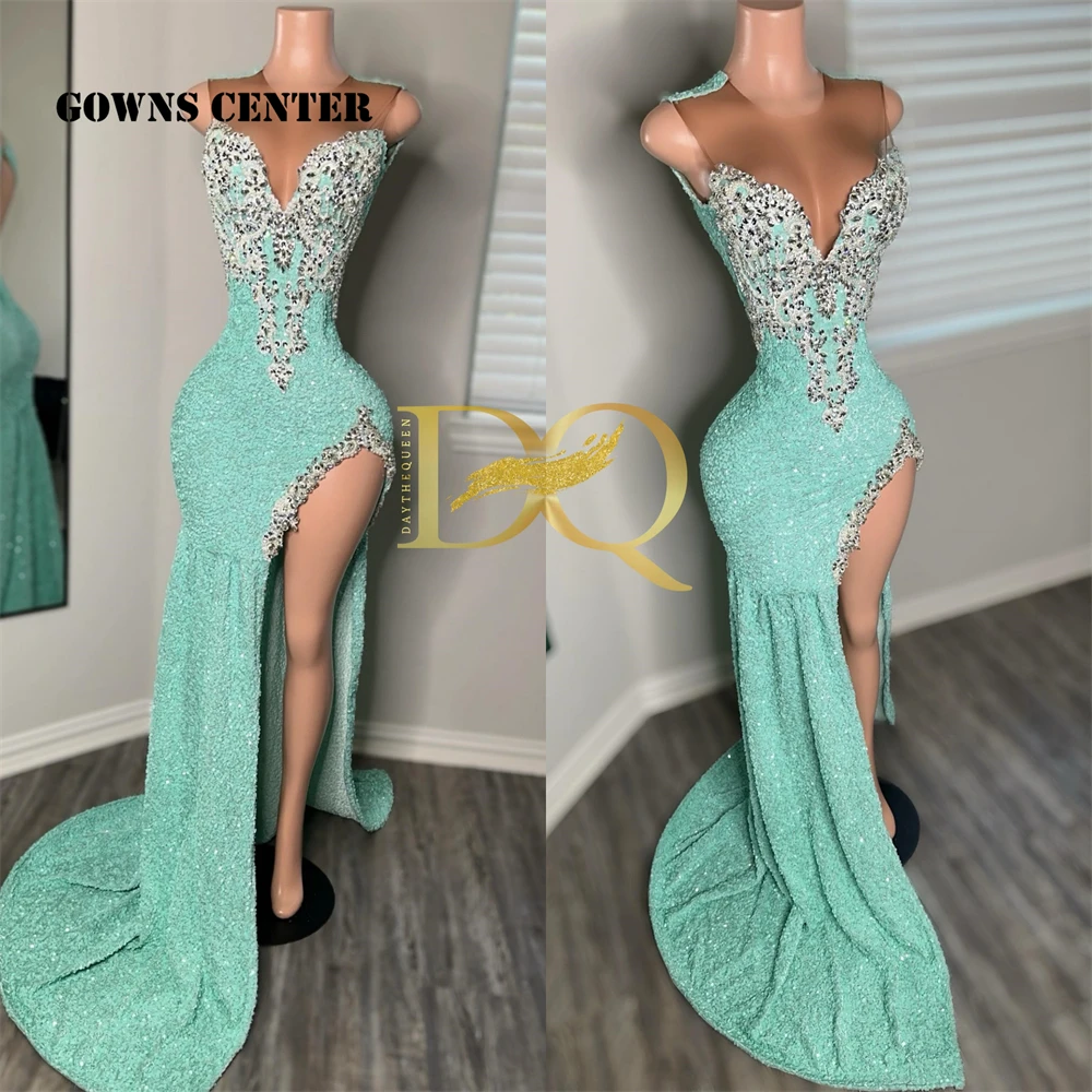 Mint Green Sequin High Split Rhinestones Prom Dresses for Black Girl Sexy See Thru Beaded Mermaid Prom Party Gowns 2024 O Neck
Mint Green Sequin High Split Rhinestones Prom Dresses for Black Girl Sexy See Thru Beaded Mermaid Prom Party Gowns 2024 O Neck