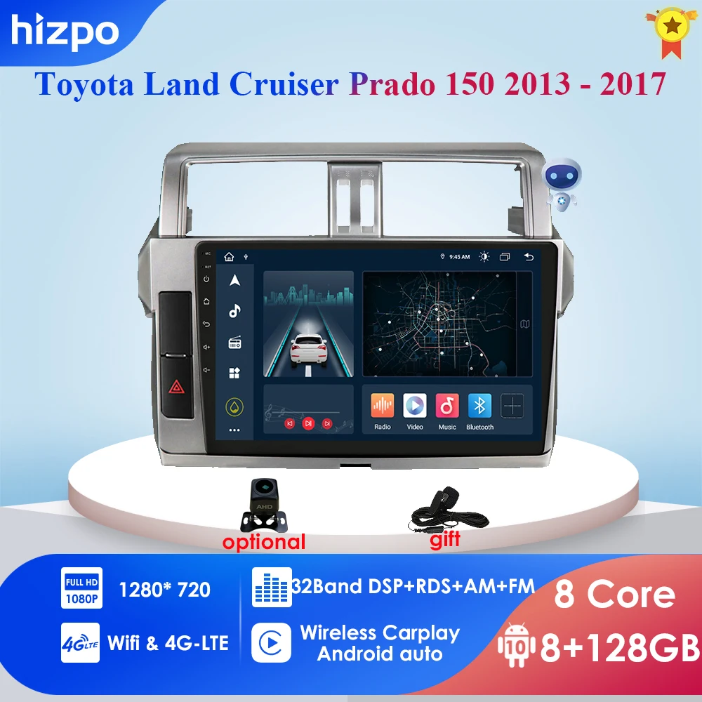 Carplay 4G-LTE 9 дюймов для Toyota Land Cruiser Prado 150 2013 -2017 автомагнитола мультимедийный