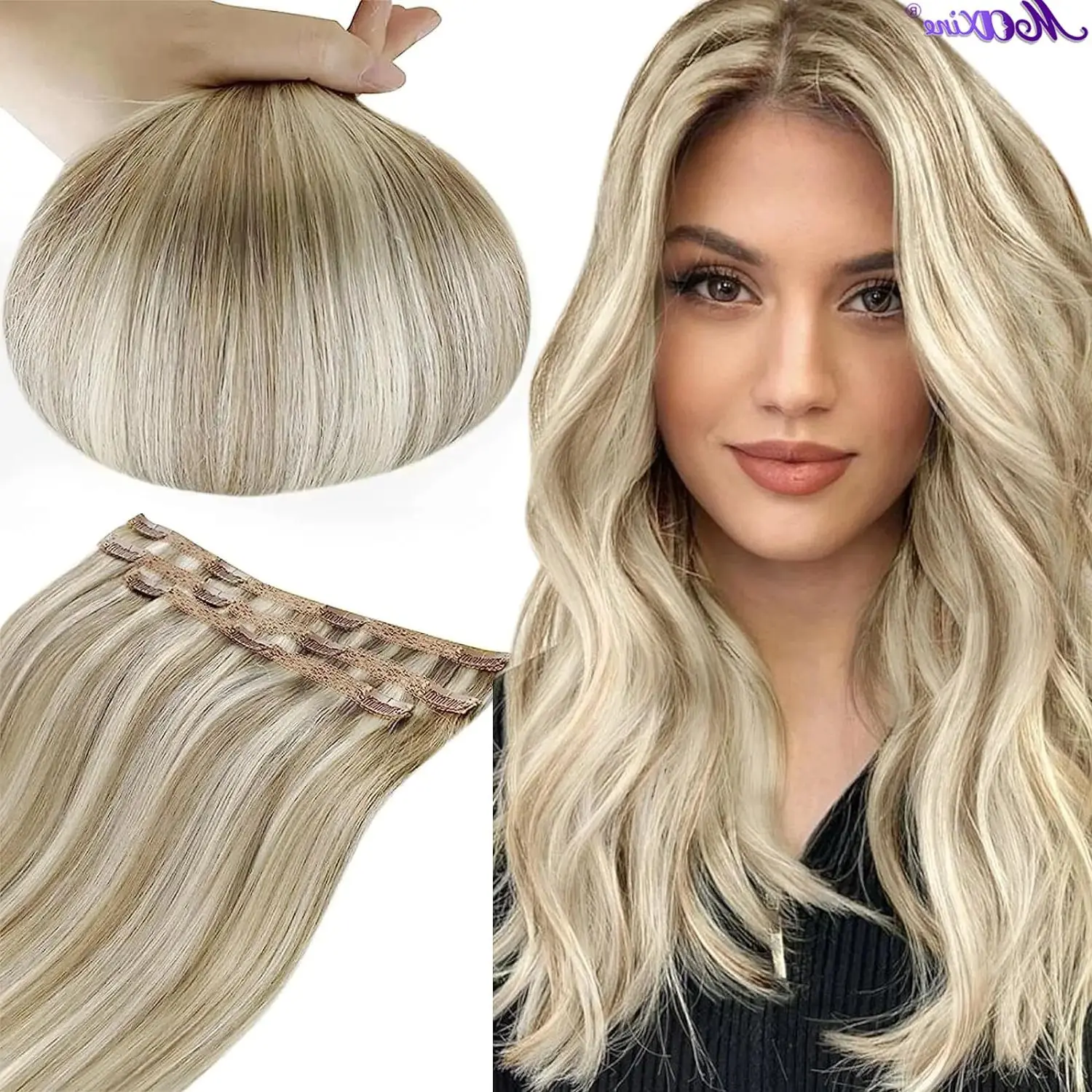 

Remy Hair 12 Inch 50g 3pcs Clip in Hair Extensions Real Human Hair Light Brown Highlight Platinum Blonde Double Weft Clip in