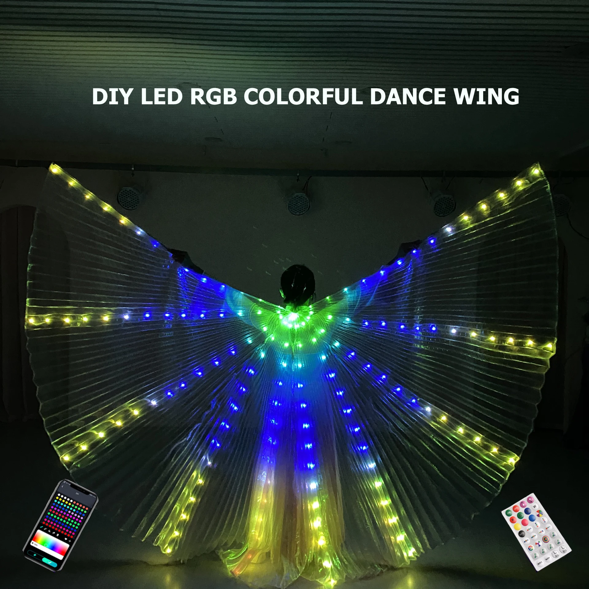 

LED Wings with Remote Control, Colorful Luminous Cloak, Belly Dance Isis Wings, App Control Color Change Glow Dancing Costumes