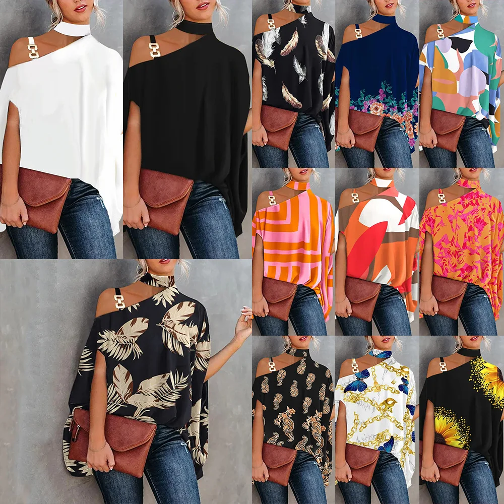2023 summer new European and American women's print sexy diagonal collar loose shirt commute
2023 summer new European and American women's print sexy diagonal collar loose shirt commute