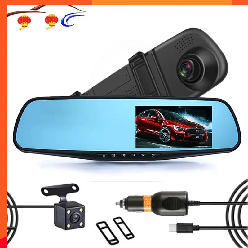 

FHD 1080P Dash Cam Car Dvr Camera Auto 4.3 Inch Rearview Mirror Digital Video Recorder Dual Lens Registrator Camcorder