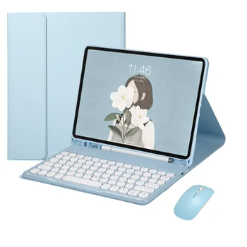 음소거 충전식 무선 블루투스 마그네틱 어트랙션 키보드 케이스 커버, 마우스 세트 콤보, 아이패드 7 8 9 10 에어 미니 프로