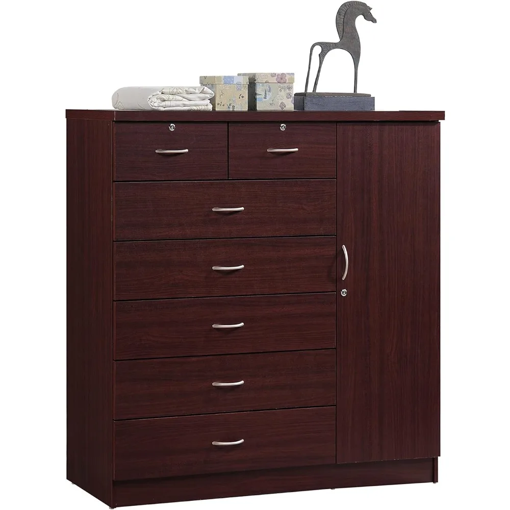 

7 Drawer Jumbo Chest, Five Large & Two Smaller Drawers with Two Lock, Hanging Rod, and Three Shelves