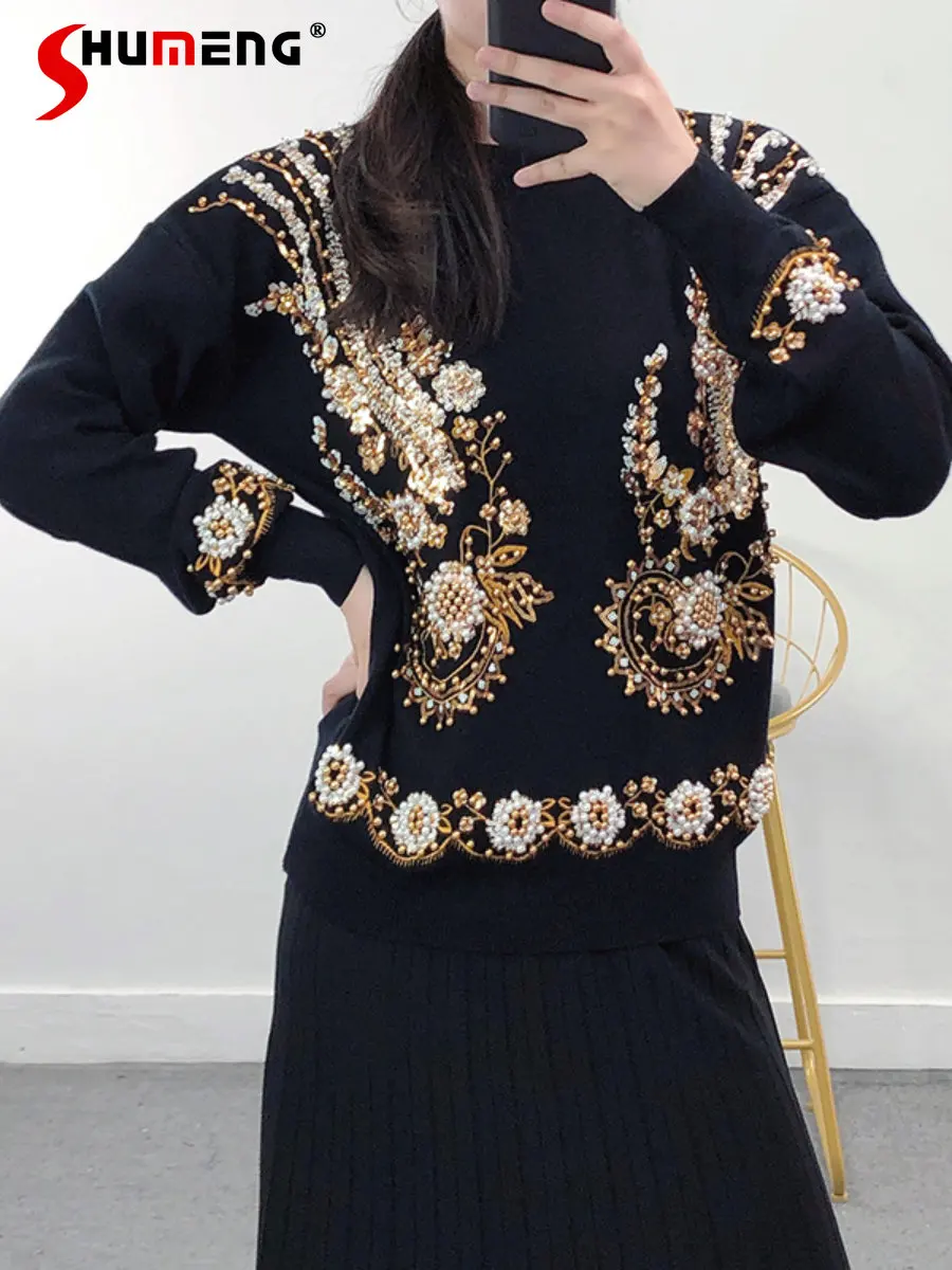 Women's Fashion Trendy Beading Loose Pullover Sweater 2023 New Spring Embroidery Sequins Long Sleeve Round Neck Knitted Top
Women's Fashion Trendy Beading Loose Pullover Sweater 2023 New Spring Embroidery Sequins Long Sleeve Round Neck Knitted Top