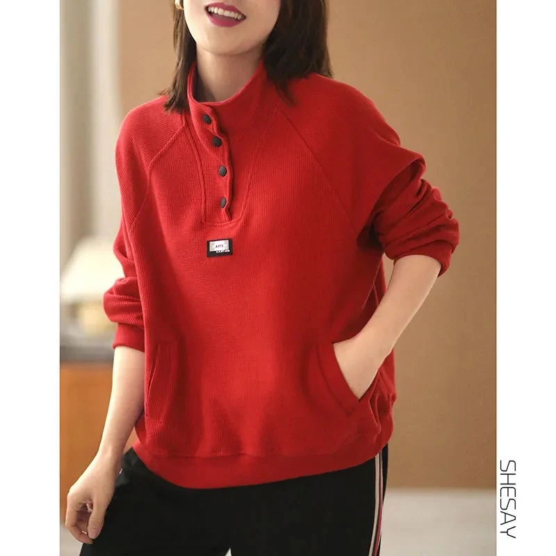 Yasuk Autumn Winter Retro Casual T-Shirts Women's Loose Button Turtleneck Sweater Pocket Retro Cotton Solid Simple Chinese Style
Yasuk Autumn Winter Retro Casual T-Shirts Women's Loose Button Turtleneck Sweater Pocket Retro Cotton Solid Simple Chinese Style