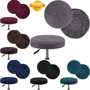 Velour Chair Cover Solid Color Kitchen Dining Chairs Round Stool Cushion Covers for Stool Slipcover Thick Bouncy Fabric Washable