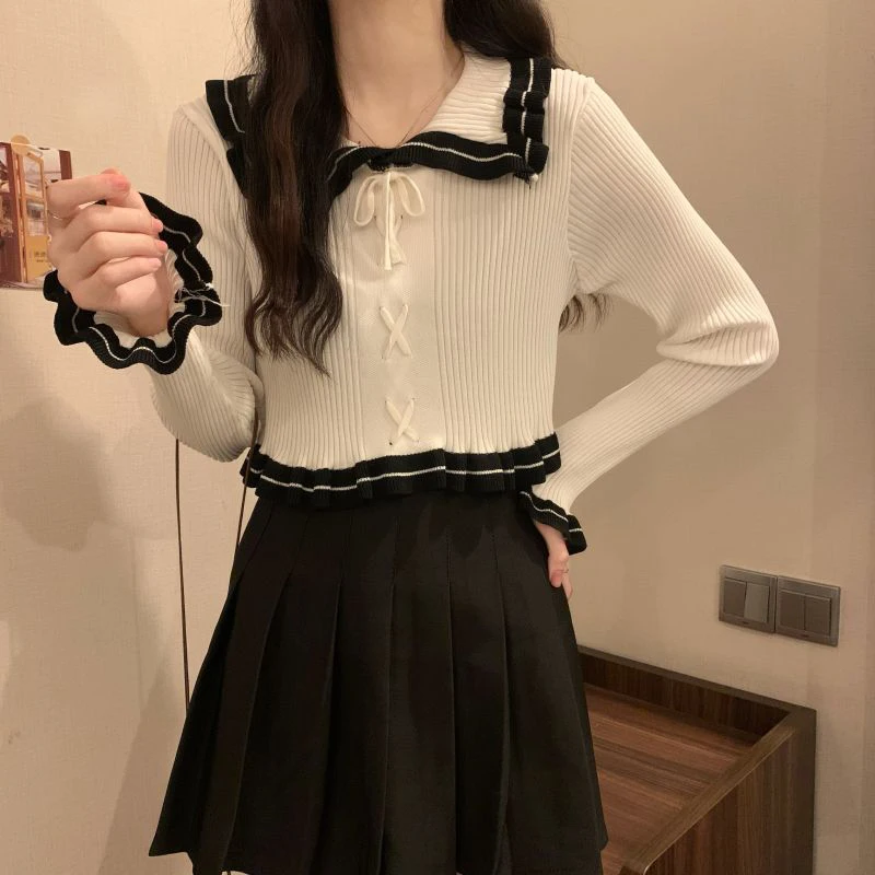 Женский укороченный свитер в стиле пэчворк, милые вязаные пуловеры в стиле преппи, уличная одежда с круглым воротником, облегающие повседневные джемперы в корейском стиле 
Женский укороченный свитер в стиле пэчворк, милые вязаные пуловеры в стиле преппи, уличная одежда с круглым воротником, облегающие повседневные джемперы в корейском стиле