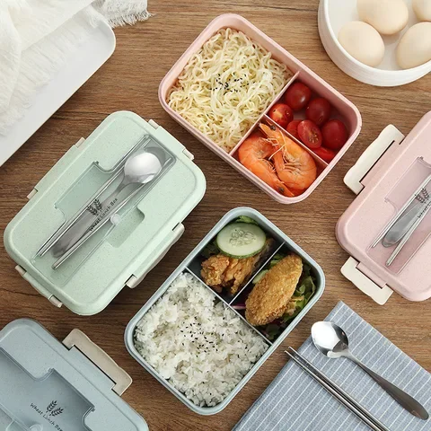 

Microwave Lunch Box Wheat Straw Dinnerware Food Storage Container Children Kids School Office Portable Bento Box Lunch Bag