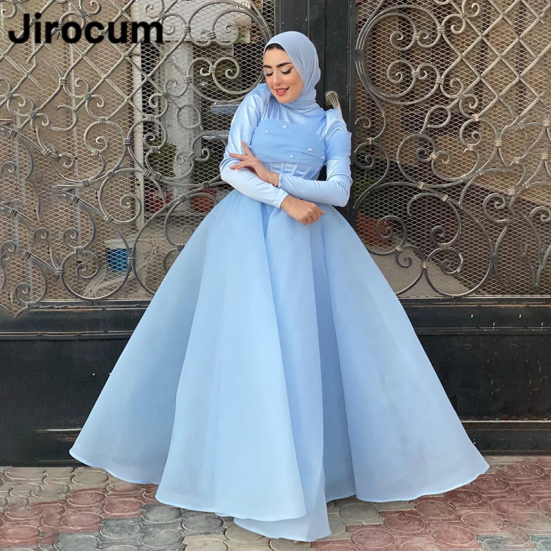 

Jirocum A-Line Muslim Prom Dresses Women's Beaded Party Evening Gowns High Neck Ankle Special Occasion Dress فساتين مناسبة رسمية