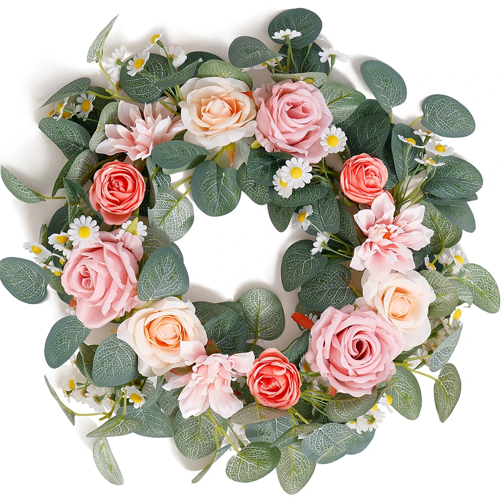 

PARTY JOY Artificial Rose Flower Wreath Garland Hanging For Wedding Home Front Door Wall Fireplace Festival Decoration