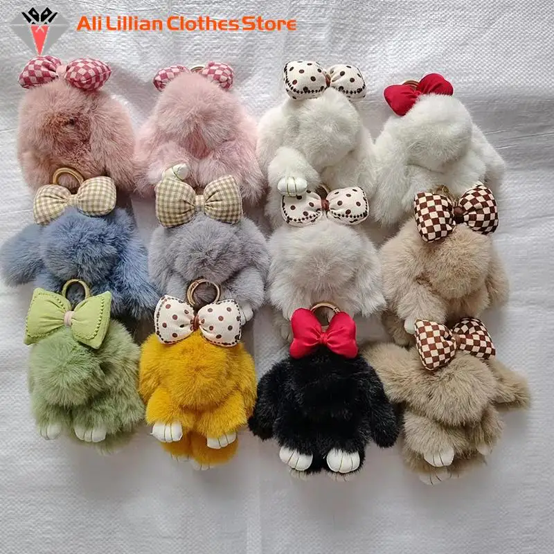 

Rabbit Keychain Ring Fluffy Fur Pompon Bunny Hair Bow Pendant Trinket Key Chain For Girls Bag Couple Car Key Ring Jewelry Gifts