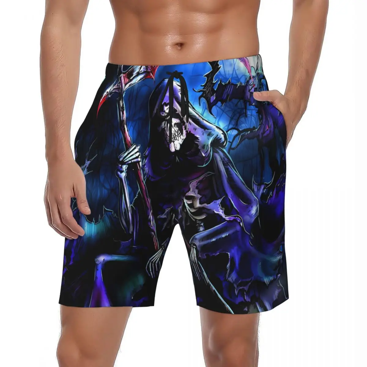 

Black Skull Gym Shorts Summer Sickle Death Cool Classic Beach Short Pants Males Sports Surf Quick Drying Graphic Swimming Trunks