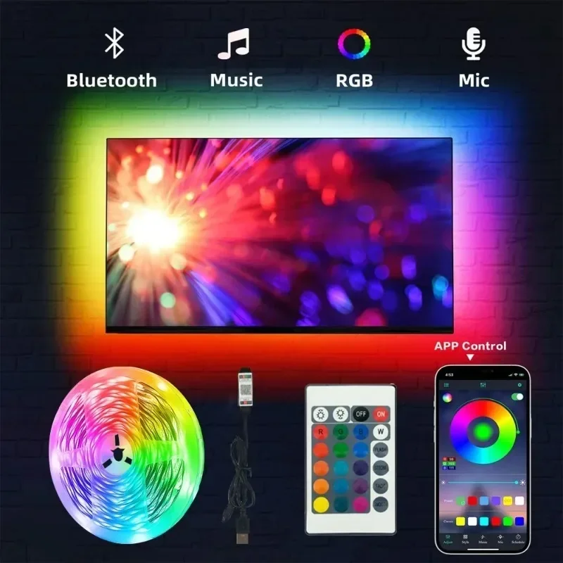 Светодиодная лента, гибкая неоновая RGB-лампа, 10 м, 5050, 5 В, USB, Bluetooth-управление, подсветка телевизора, декор комнаты, Рождество
Светодиодная лента, гибкая неоновая RGB-лампа, 10 м, 5050, 5 В, USB, Bluetooth-управление, подсветка телевизора, декор комнаты, Рождество