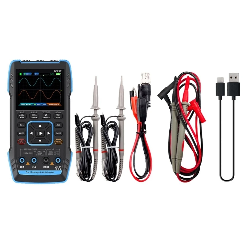 2C23T 2C23T 10Mhz Handheld Digital Oscilloscope Multimeter + Function Generator 2023 Latest 3 IN1 Two Channels
2C23T 2C23T 10Mhz Handheld Digital Oscilloscope Multimeter + Function Generator 2023 Latest 3 IN1 Two Channels