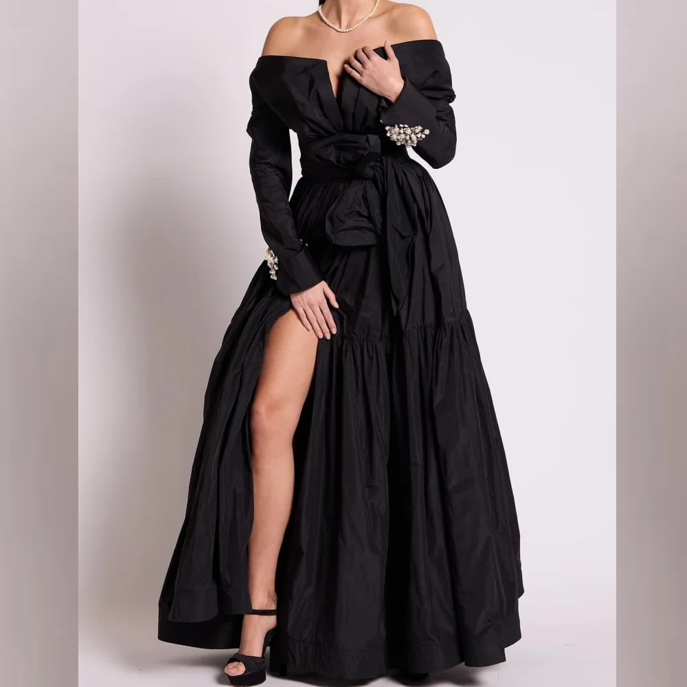 

Jersey Beading Draped Pleat Celebrity A-line Off-the-shoulder Bespoke Occasion Gown Long Dresses