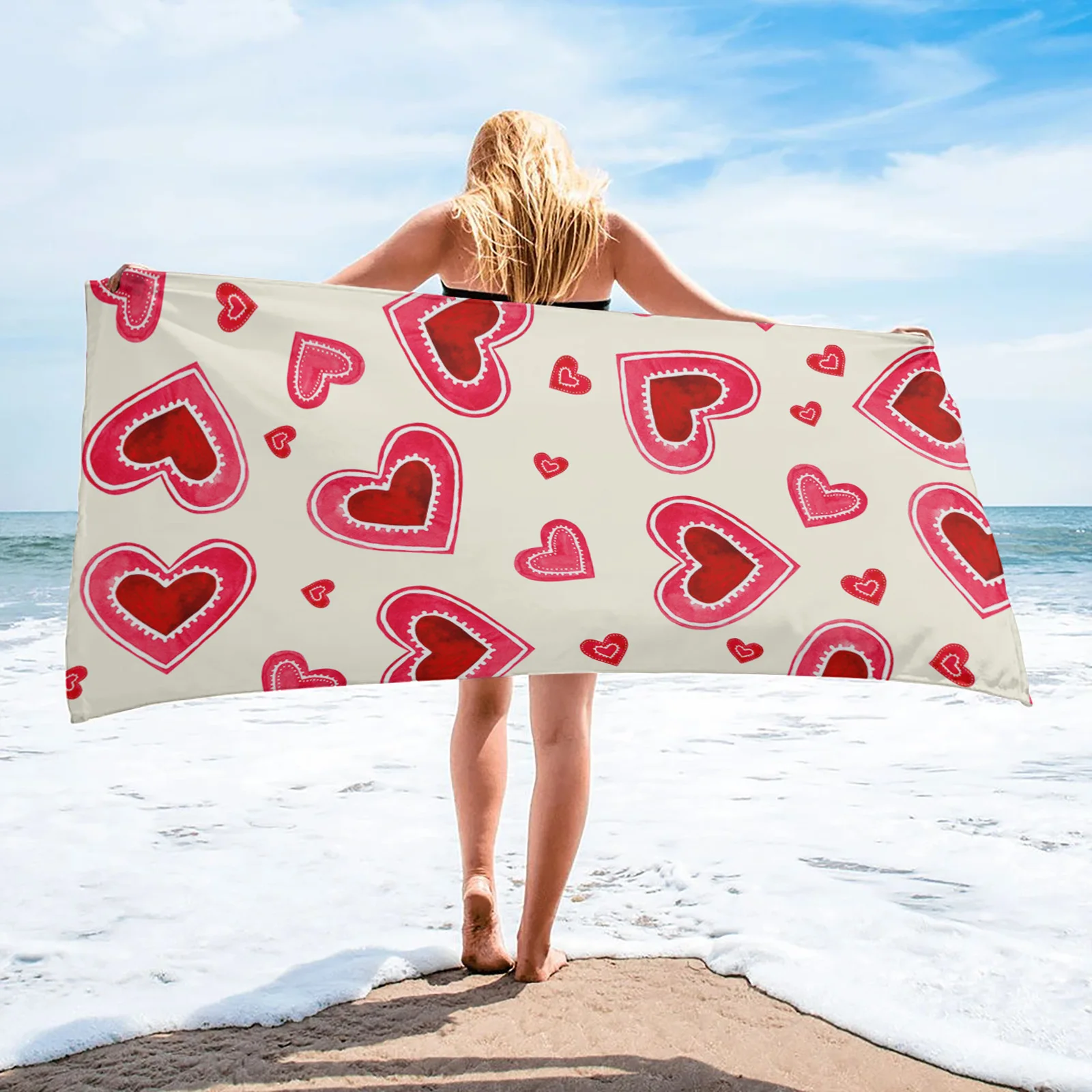 

Watercolor Love Valentine'S Day Soft Bath Towel Summer Travel Round Beach Towel Microfiber Quick-drying Sport Towel