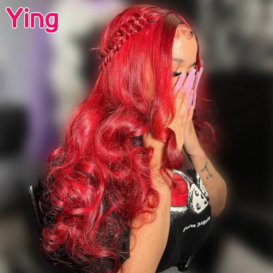 

Ying Hair Hot Red Colored Brazilian 12A 200% Density Body Wave 13x4 Wear To Go Glueless 13x6 Lace Front Wig PrePlucked 34 Inches