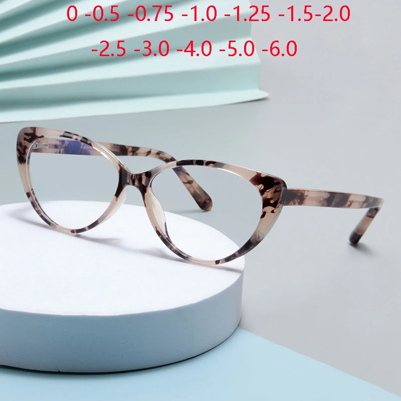 

Leopard Frame Oval Prescription Lens Myopia Spectacles Anti Blue Rays Cat Eye Nearsighted Glasses For Women 0 -0.5 -0.75 To -6.0