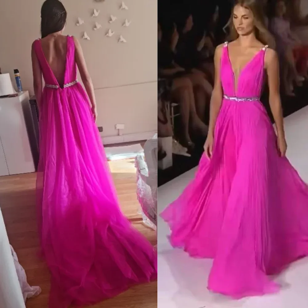 Sexy V-neck A-line Celebrity Dresses Open back Spaghetti Net/Tulle Paillette/Sequins Floor length Evening vestidosفساتين
Sexy V-neck A-line Celebrity Dresses Open back Spaghetti Net/Tulle Paillette/Sequins Floor length Evening vestidosفساتين