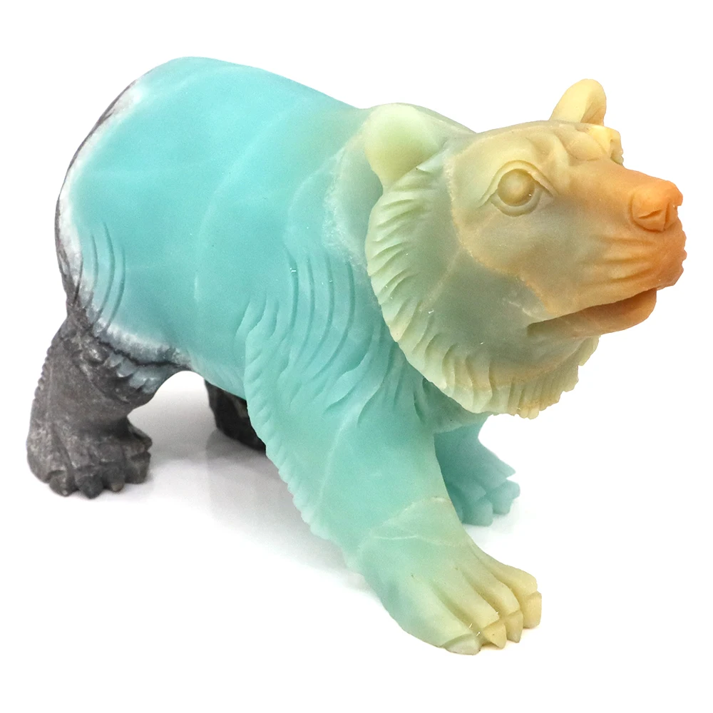 

4.4" Bear Statue Natural Stone Amazonite Reiki Healing Crystal Animal Figurine Hand Carved Gems Crafts Home Room Decoration Gift