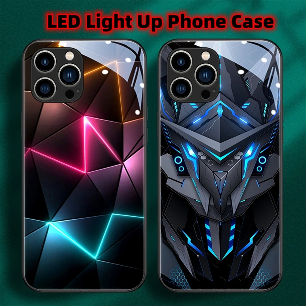 

Punk Mecha Design LED Call Light Phone Case For OPPO Reno 3 4 5 6 7 8 9 Pro Plus Find X5 Flash Lighting Cover