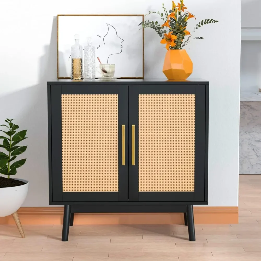 

Accent Cabinet for Living Room Chest of Drawers Modern Rattan Storage Cabinet With Double Doors and Adjustable Shelves Bedroom