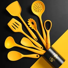 Yellow Silicone Kitchen Kit 9 Pieces Cooking Spatula for Frying Spoon Gadget Sets Utensils Tools Accessories with Storage Bucket Yellow Silicone Kitchen Kit 9 Pieces Cooking Spatula for Frying Spoon Gadget Sets Utensils Tools Accessories with Storage Bucket
