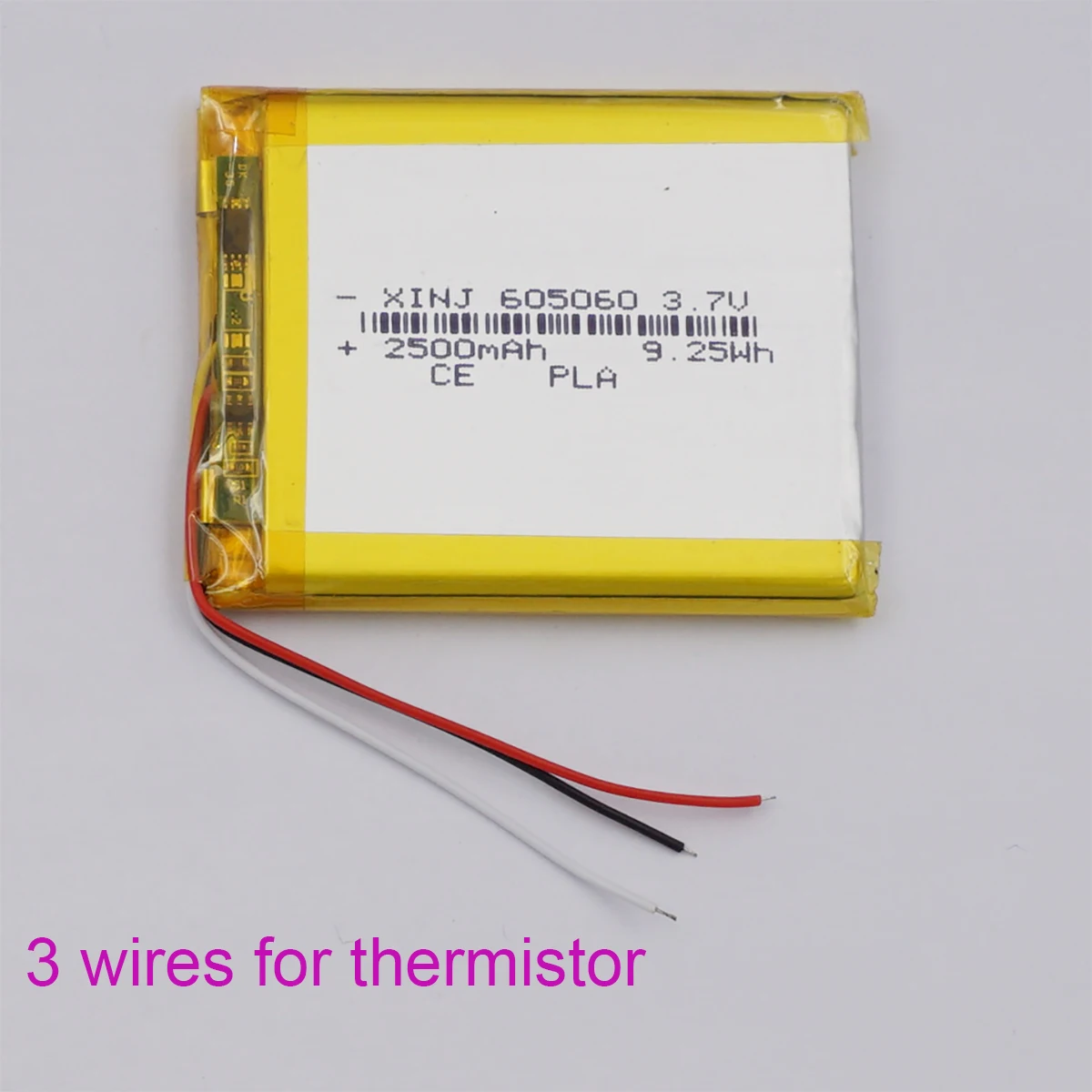 

3.7V 2500mAh Rechargeable 3 Wires NTC Thermistor Polymer Li Battery 605060 For GPS Sat Nav Bluetooth Speaker LED Light DashCam