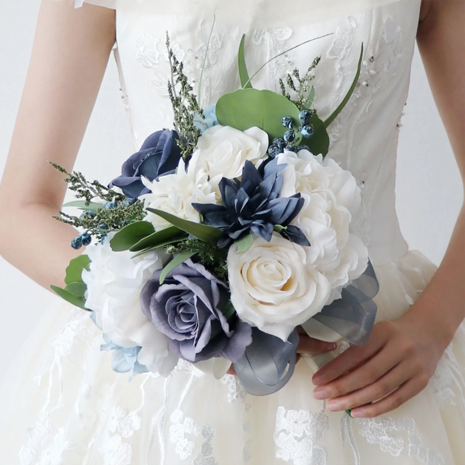 

Blue Silk Fake Flowers Simulation Rose Bouquet Bridal Holding Flower Wedding Party Valentine Home Elegant Fantastic Decoration