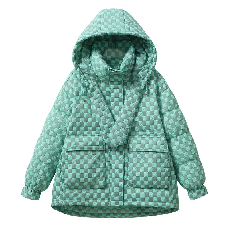 Korean Plaid Down Jacket For Women Jacquard Thick Duck Down Zip Up Hooded Jacket For Winter Puffer Outwear
Korean Plaid Down Jacket For Women Jacquard Thick Duck Down Zip Up Hooded Jacket For Winter Puffer Outwear
