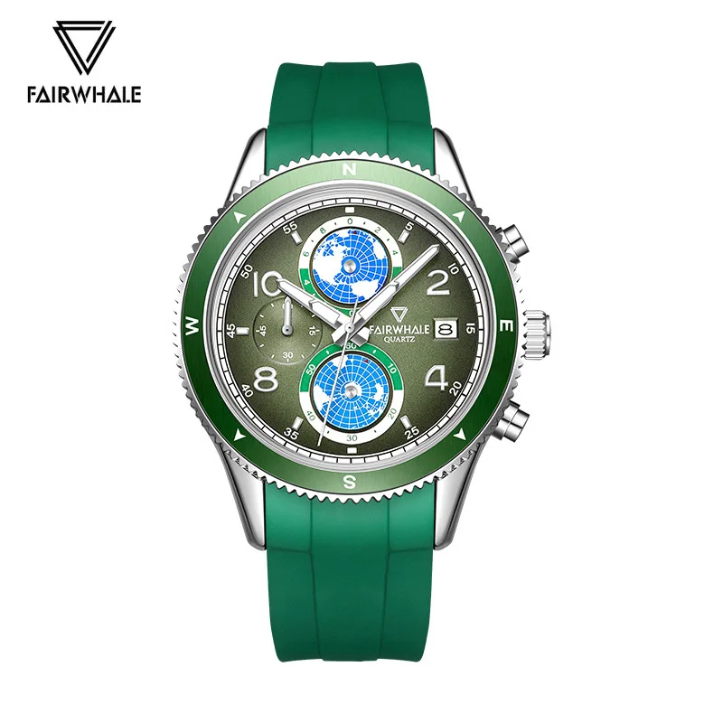 

Fashion Mens Green Watches Brand Mark Fairwhale Sports Silicone Strap Quartz WristWatches Luxury Earth Clocks Reloj Dropshipping