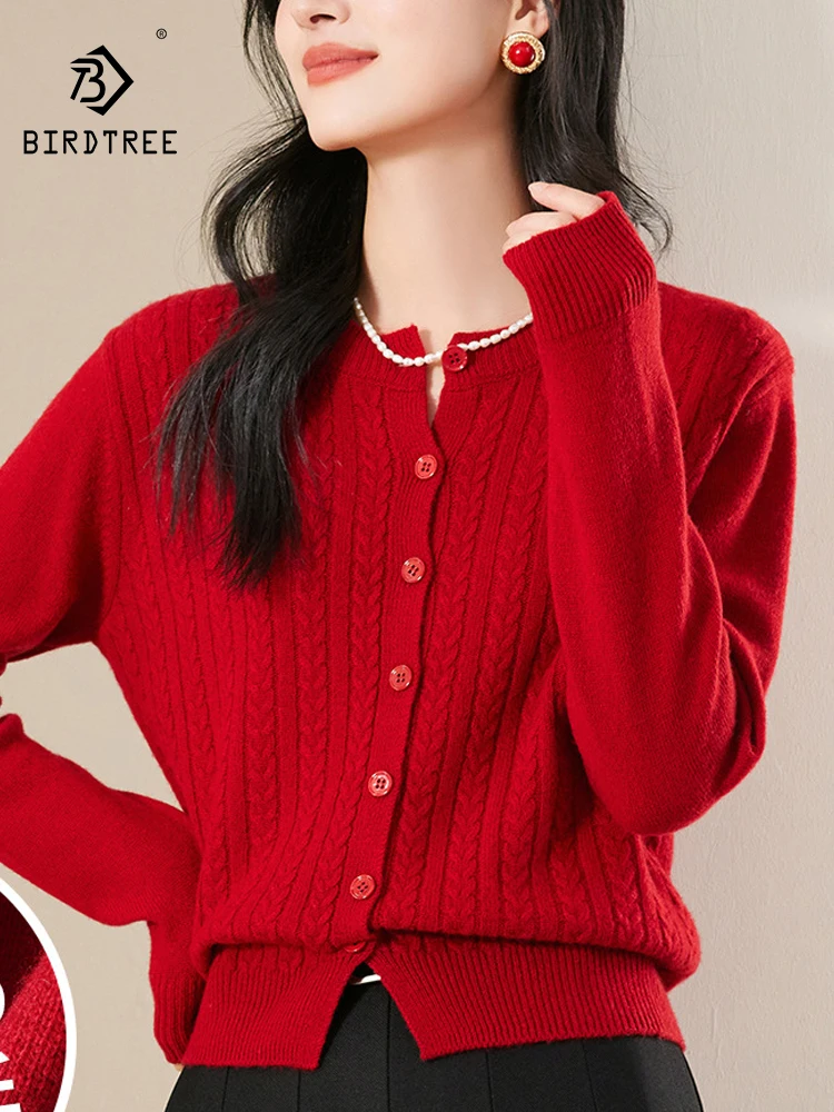 Birdtree 100%Sheep Wool Thick Vintage Sweater Autumn Winter Versatile Christmas Red Twisted Flower Knitted Cardigan T39996QC
Birdtree 100%Sheep Wool Thick Vintage Sweater Autumn Winter Versatile Christmas Red Twisted Flower Knitted Cardigan T39996QC