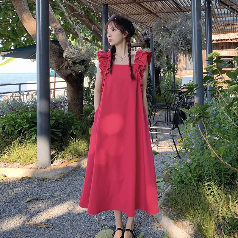 Fashion Rose Red Strap Dress for Women 2023 Summer Elegant Sweet Loose Casual Spliced Korean Sleeveless Long Sundress Girl L25
Fashion Rose Red Strap Dress for Women 2023 Summer Elegant Sweet Loose Casual Spliced Korean Sleeveless Long Sundress Girl L25