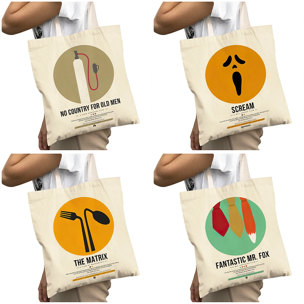 Movie Aesthetic Minimalist Tote Bag - Big Capacity Double Print Design 4 S0d56a7c7715940b08ca75bde4e8c06dbF