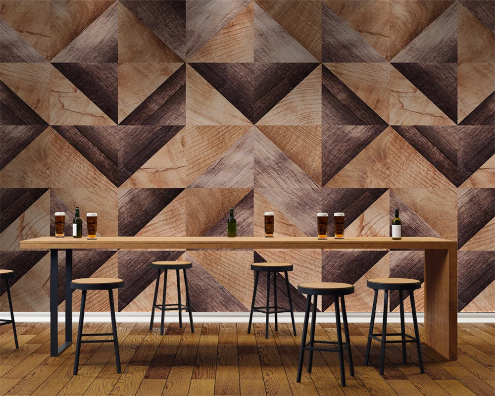 

Beibehang Custom modern new papel de parede papier peint bedroom living room geometric mosaic wood grain background wallpaper