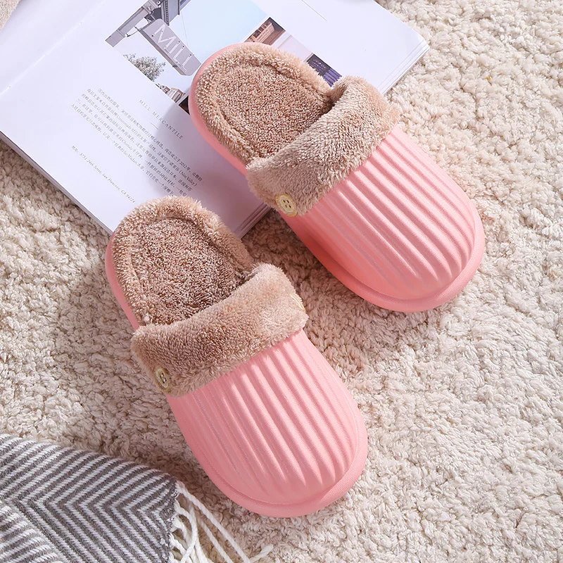 

Thick Sole Home Indoor Outside Women Slides Winter Home Warm Fluffy Slippers High Heels Fur Cotton Shoes Ladies Couples