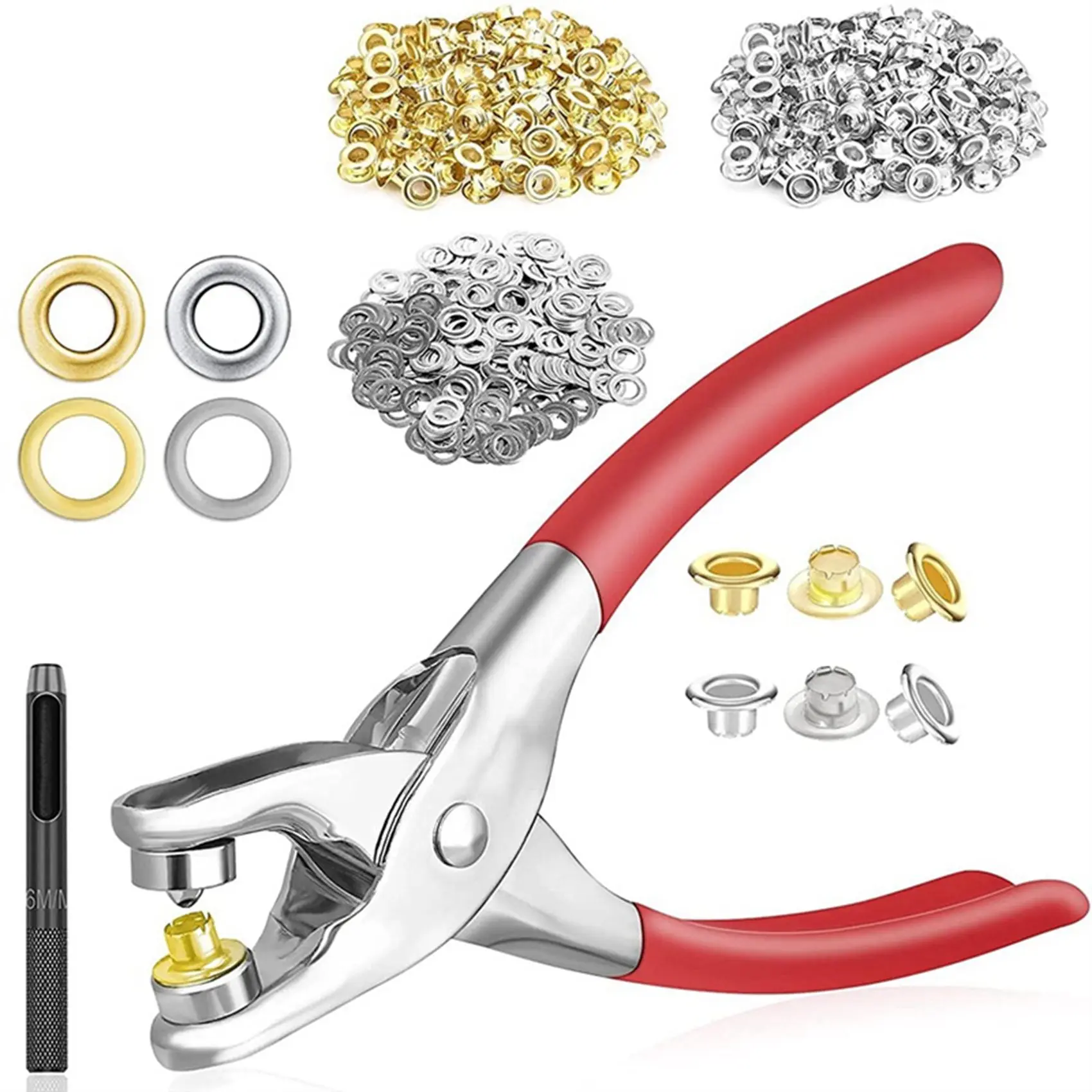Grommet Eyelet Pliers Kit, 1/4 Inch 6mm Grommet Tool Kit with Metal Eyelets with Washers, Eyelet
Grommet Eyelet Pliers Kit, 1/4 Inch 6mm Grommet Tool Kit with Metal Eyelets with Washers, Eyelet