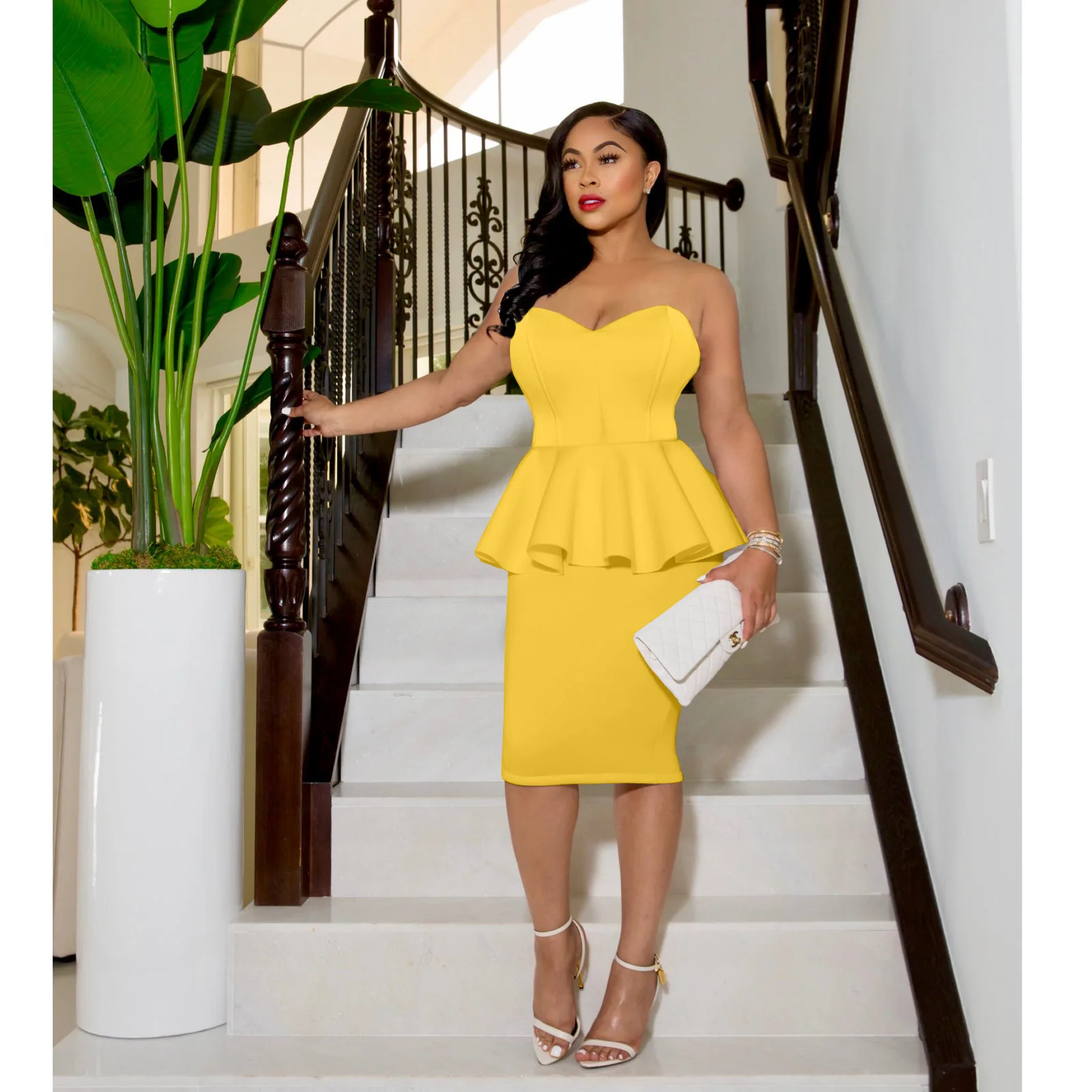 Spring Summer For Women Elegant High Quality Dresses Strapless Sleeveless Ruffles Backless Split Sexy Outfits Sets Dress L390
Spring Summer For Women Elegant High Quality Dresses Strapless Sleeveless Ruffles Backless Split Sexy Outfits Sets Dress L390