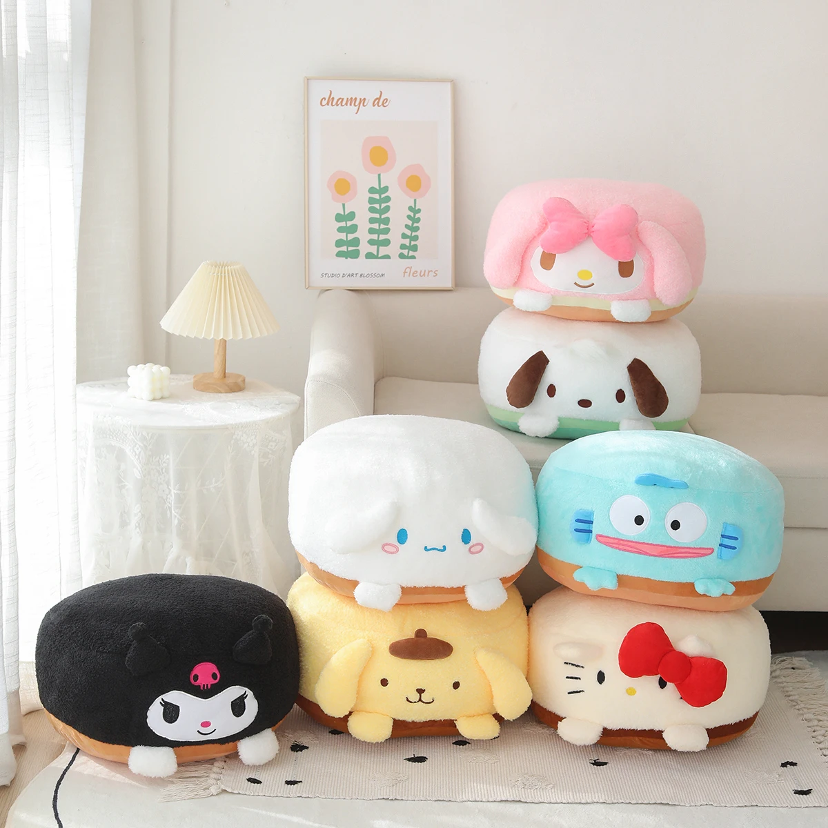 Sanrio Plush My Melody Doll Cute Lovely Lazy Man Sits On A Round Bottom Cushion Kawaii Toys