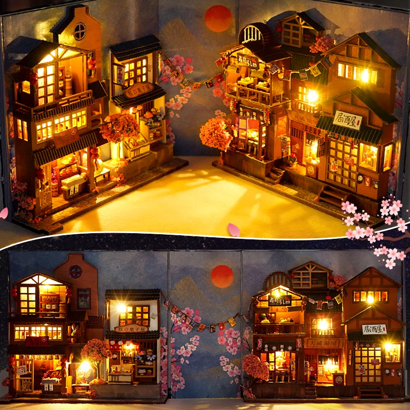 

3D Wooden Puzzle DIY Book Nook Kit Bookend Shelf Insert Alley Miniature Dollhouse Model Building Set Toys Adults 3D Puzzle Gift