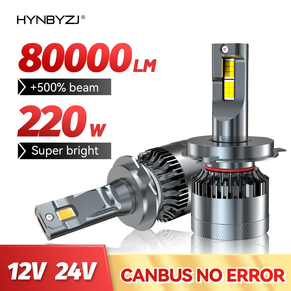 

HYNBYZJ H7 LED 80000LM Headlights Canbus H1 H4 H11 9012 HIR2 H8 H9 9005 9006 HB3 HB4 Extremely High Power 6000K 12V 24V