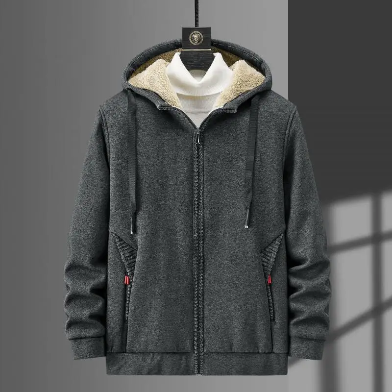

Зимняя Теплая мужская куртка 2023, плотное флисовое теплое пальто черного и серого цвета с капюшоном и карманами на молнии, мужские повседневные куртки, модель 6Xl, 7Xl, 8Xl