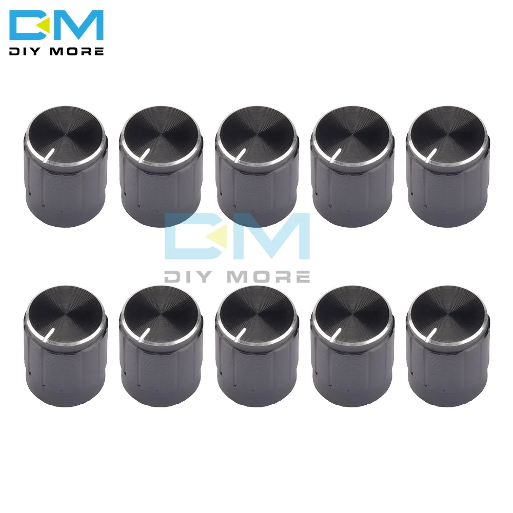 

10PCS 6mm Black Metal Volume Control Rotary Knobs For Knurled Shaft Potentiometer 15 x 16.5mm Silver Tone Switch Knob