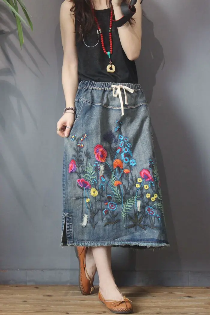 Amax luluE 2024 Fall Womens Luxury Vintage Loose Embroidery Denim Skirts Ladies Casual Floral Streetwear Females Elegant Clothes Amax luluE 2024 Fall Womens Luxury Vintage Loose Embroidery Denim Skirts Ladies Casual Floral Streetwear Females Elegant Clothes