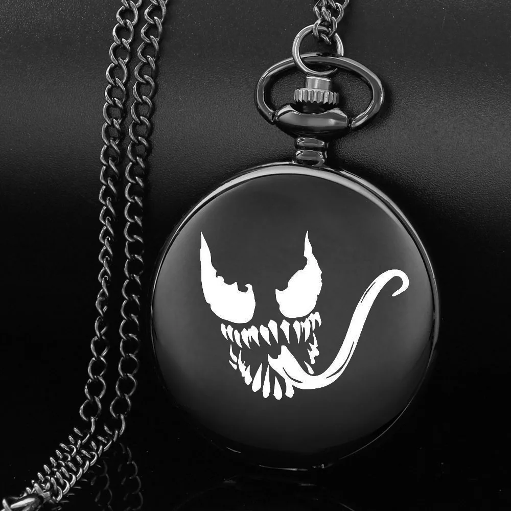 

Retro Creative Black Grimace Design Pocket Watch Venom Steampunk Quartz Pocket Necklace Watches Men Kids Gifts reloj de bolsillo