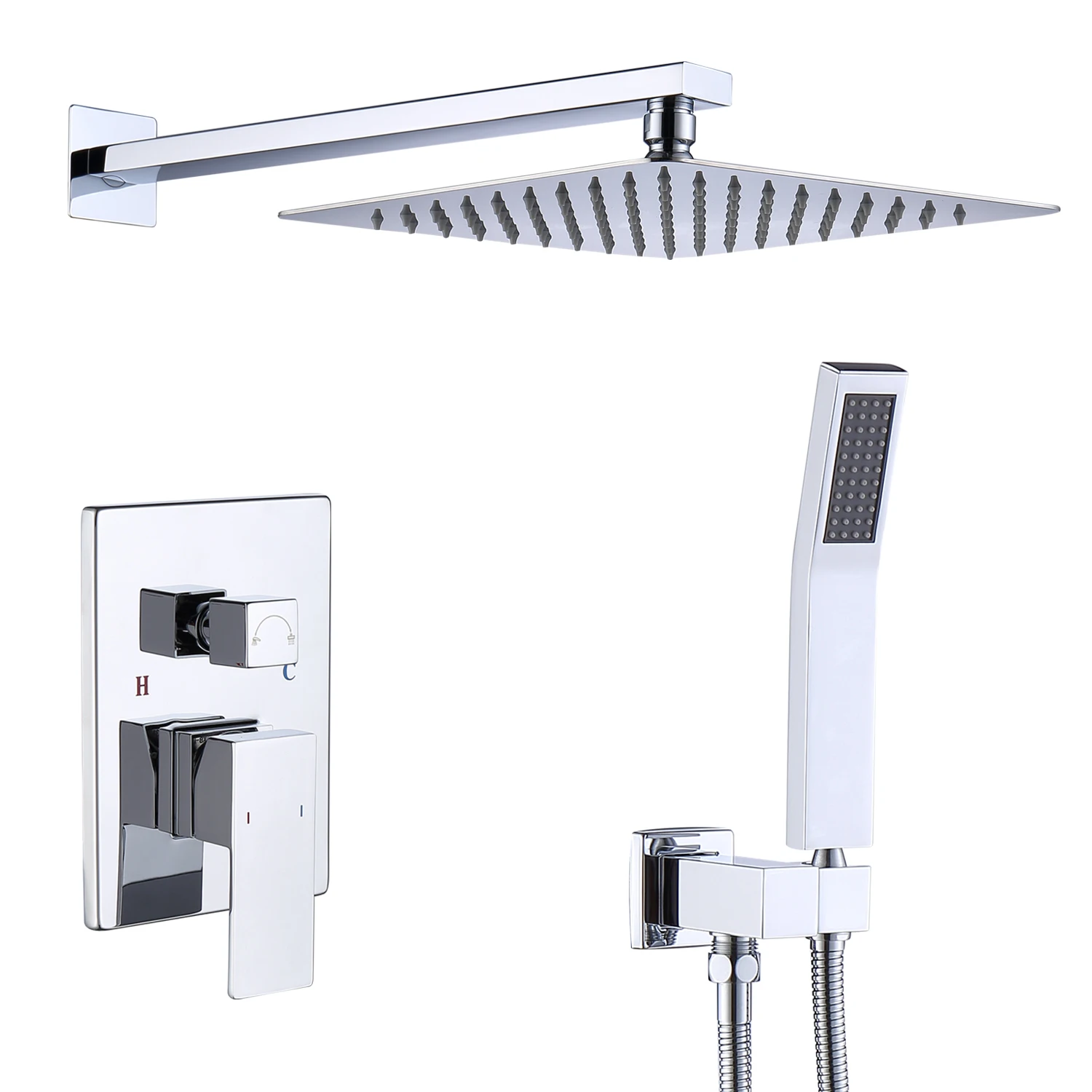 

Shower System Shower Faucet Combo Set Wall Mounted with 12" Rainfall Shower Head and Handheld Shower Faucet Chrome Finish