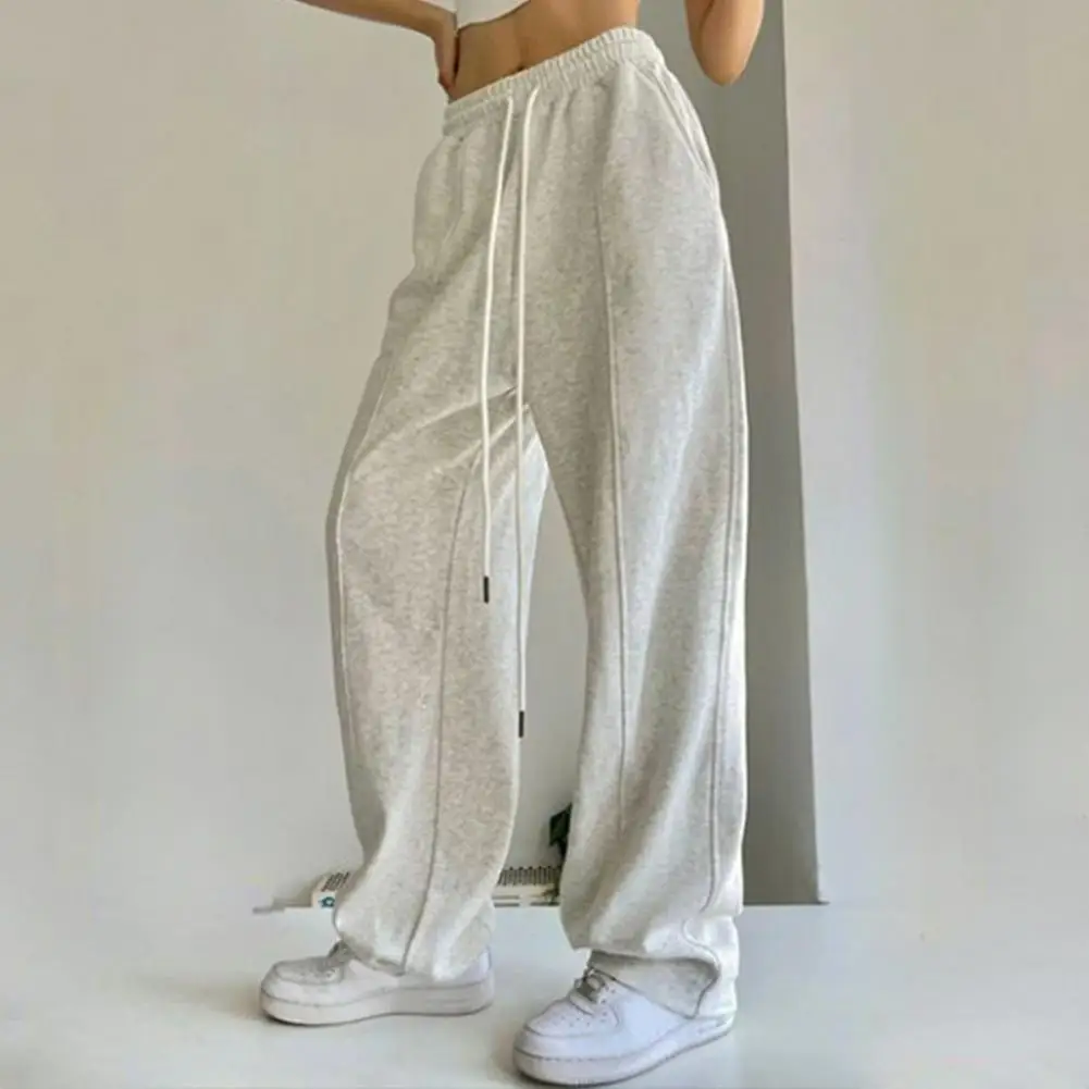 

Comfy Gray Joggers Soft Cotton Blend Casual Commuting Sporty Loose Fit Wide Leg Track Pants For Women