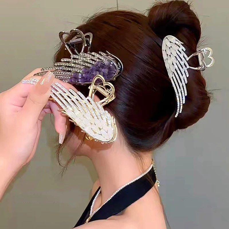 

Angel Wings Hair Claw Rhinestones Crab Clip Metal Wing Hairpin Women Shark Claw Clip Girl Barrette Korean Hair Accessories