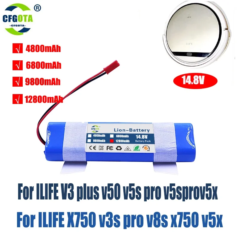 14.8 V 12800mAh Lithium Battery for ILIFE V5 V5s V50 V3 DF45 DF43 plus v3s pro Robot Vacuum Cleaner ILIFE v5s pro battery
14.8 V 12800mAh Lithium Battery for ILIFE V5 V5s V50 V3 DF45 DF43 plus v3s pro Robot Vacuum Cleaner ILIFE v5s pro battery
